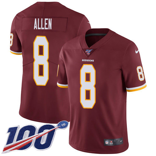 Nike Redskins #8 Kyle Allen Burgundy Red Team Color Youth Stitched NFL 100th Season Vapor Untouchable Limited Jersey