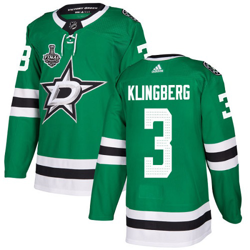 Adidas Stars #3 John Klingberg Green Home Authentic Youth 2020 Stanley Cup Final Stitched NHL Jersey