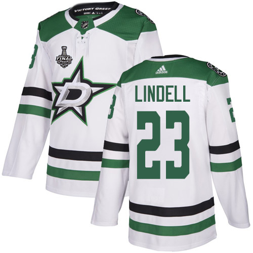 Adidas Stars #23 Esa Lindell White Road Authentic Youth 2020 Stanley Cup Final Stitched NHL Jersey