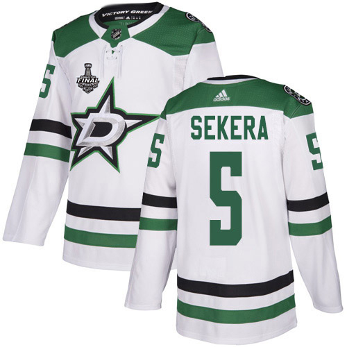 Adidas Stars #5 Andrej Sekera White Road Authentic Youth 2020 Stanley Cup Final Stitched NHL Jersey