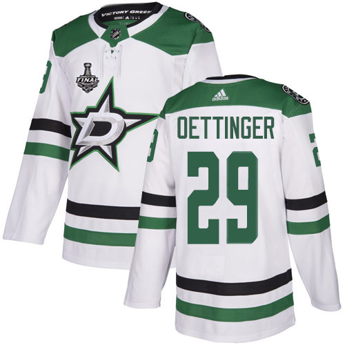 Adidas Stars #29 Jake Oettinger White Road Authentic Youth 2020 Stanley Cup Final Stitched NHL Jersey