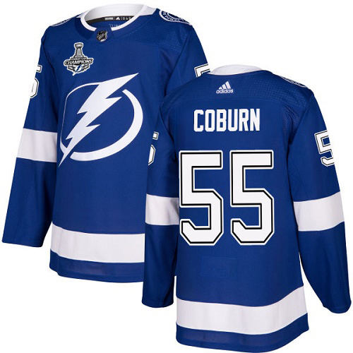 Adidas Lightning #55 Braydon Coburn Blue Home Authentic Youth 2020 Stanley Cup Final Stitched NHL Jersey