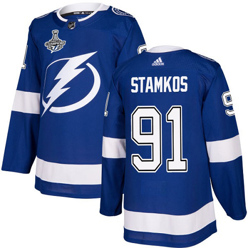 Adidas Lightning #91 Steven Stamkos Blue Home Authentic Youth 2020 Stanley Cup Final Stitched NHL Jersey