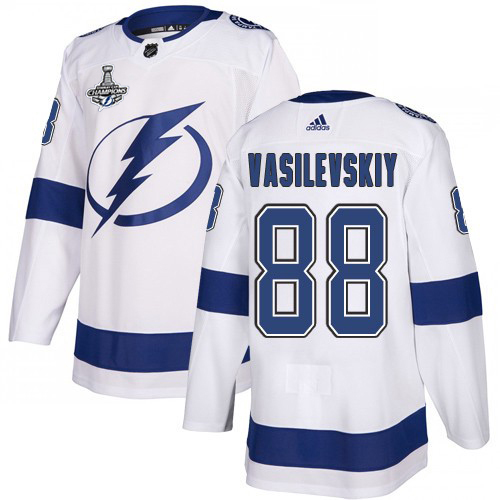 Adidas Lightning #88 Andrei Vasilevskiy White Road Authentic Youth 2020 Stanley Cup Champions Stitched NHL Jersey