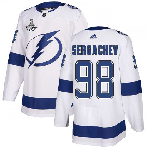 Adidas Lightning #98 Mikhail Sergachev White Road Authentic Youth 2020 Stanley Cup Champions Stitched NHL Jersey