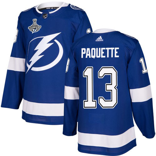 Adidas Lightning #13 Cedric Paquette Blue Home Authentic Youth 2020 Stanley Cup Champions Stitched NHL Jersey