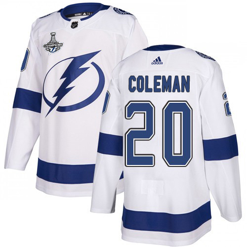 Adidas Lightning #20 Blake Coleman White Road Authentic Youth 2020 Stanley Cup Champions Stitched NHL Jersey