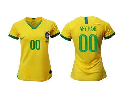 Women's Brazil Personalized Home Soccer Country Jersey