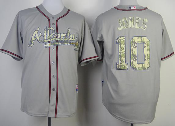 Cheap Atlanta Braves 10 Chipper Jones 2013 USMC Grey Cool Base MLB Jersey Camo Number For Sale