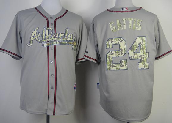 Cheap Atlanta Braves 24 Evan Gattis 2013 USMC Grey Cool Base MLB Jersey Camo Number For Sale
