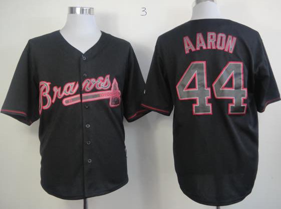 Cheap Atlanta Braves 44 H.AARON Black Fashion MLB Jerseys For Sale
