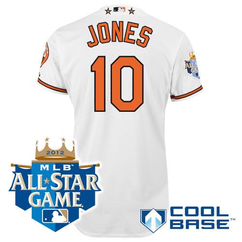 Cheap Baltimore Orioles 10# Adam Jones White Cool Base MLB Jersey W 2012 All-Star Patch For Sale