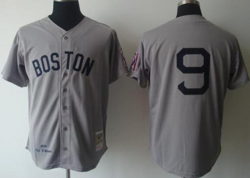 Cheap Boston Red Sox 9 Ted Williams 1990 M&N Grey MLB Jerseys For Sale