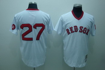 Cheap Boston Red Sox 27 Carlton Fisk white Mitchell and ness Jerseys For Sale