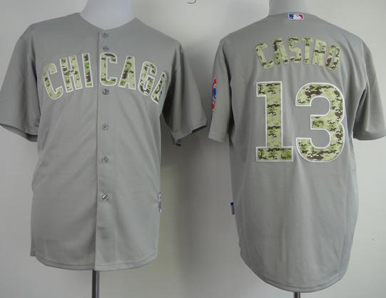 Cheap Chicago Cubs 13 Starlin Castro Grey 2013 USMC Cool Base Camo Number MLB Jersey For Sale