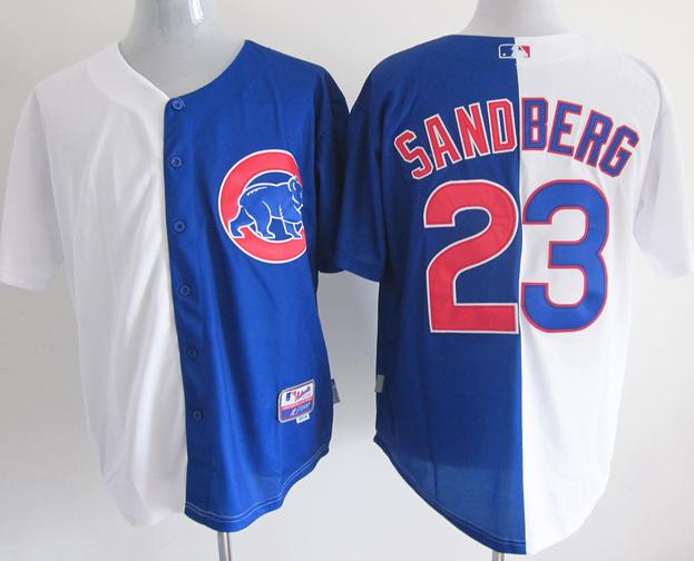 Cheap Chicago Cubs 23 Ryne Sandberg White Blue Split Jersey For Sale