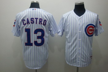 Cheap Chicago Cubs 13 Starlin castro white jerseys(blue stripe) For Sale