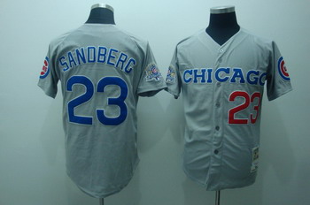 Cheap Chicago Cubs 23 Ryne Sandberg 1990 grey Jerseys Mitchell and ness For Sale