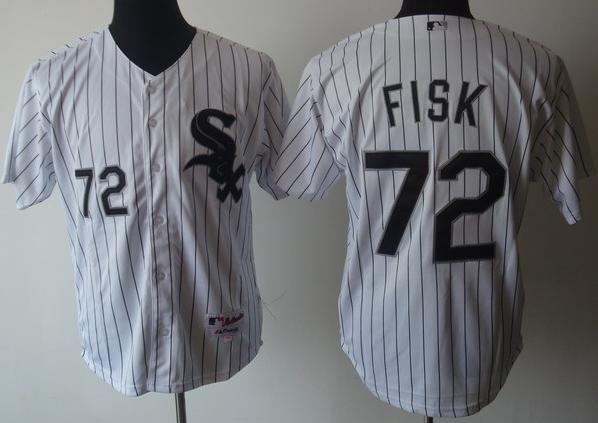 Cheap Chicago White Sox 72 Fisk White Black Strip MLB Jerseys For Sale