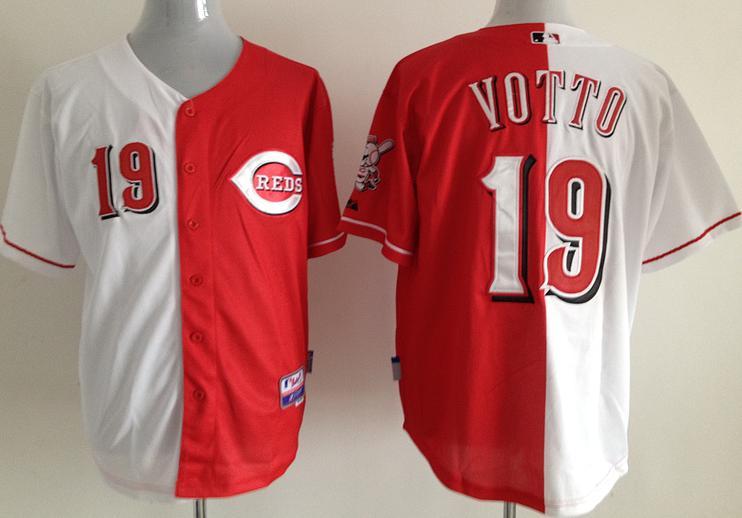 Cheap Cincinnati Reds 19# Joey Votto Red White Split MLB Jerseys For Sale