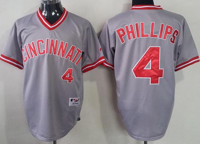 Cincinnati Reds 4 Brandon Phillips Grey Throwback M&N MLB Jersey