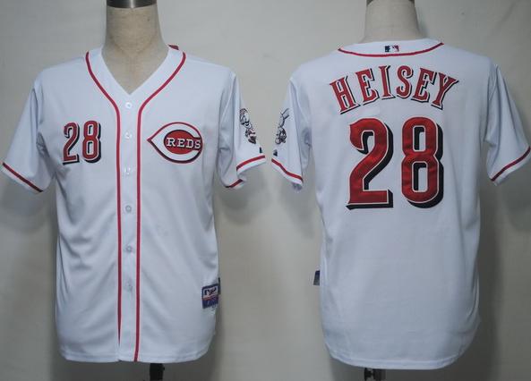 Cheap Cincinnati Reds 28 Heisey White Cool Base MLB Jersey For Sale