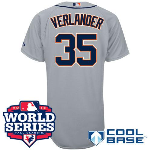 Cheap Detroit Tigers 35 Justin Verlander Road Grey Cool Base MLB Jersey W 2012 World Series Patch For Sale