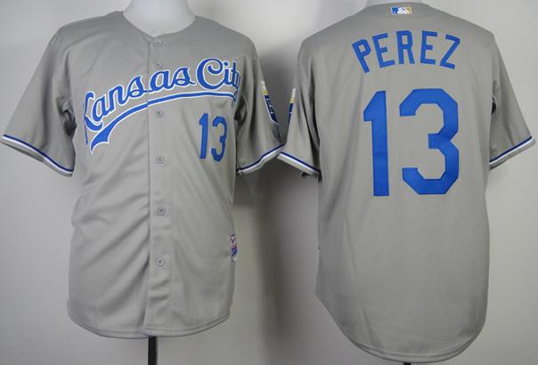 Kansas City Royals 13 Salvador Perez Grey Cool Base MLB Jersey