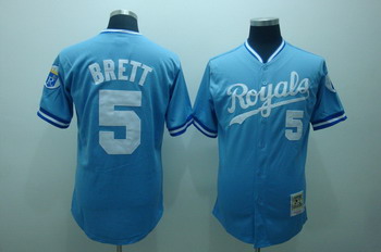 Kansas City Royals 5 George Brett blue jerseys throwback Mitchell and ness