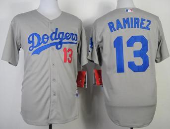 Cheap Los Angeles Dodgers 13 Hanley Ramirez Grey Cool Base MLB Jerseys 2014 New Style For Sale