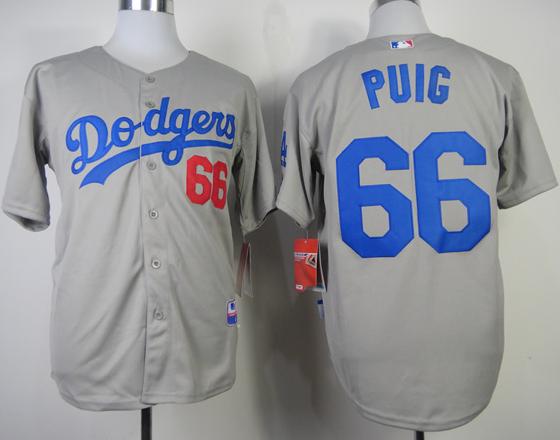 Cheap Los Angeles Dodgers 66 Yasiel Puig Grey Cool Base MLB Jerseys 2014 New Style For Sale