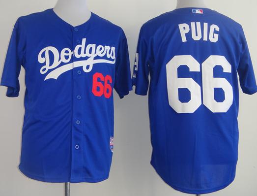Cheap Los Angeles Dodgers 66 Yasiel Puig Blue Cool Base MLB Jerseys For Sale