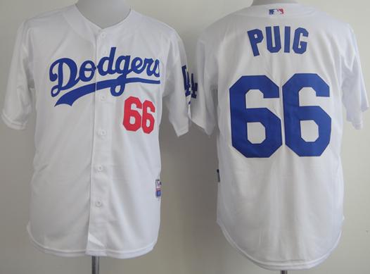 Cheap Los Angeles Dodgers 66 Yasiel Puig White Cool Base MLB Jerseys For Sale