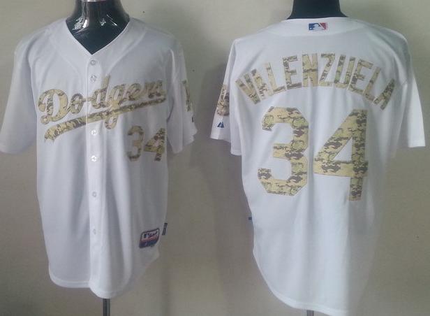 Cheap Los Angeles Dodgers 34 Fernando Valenzuela White MLB Jerseys Camo Number For Sale