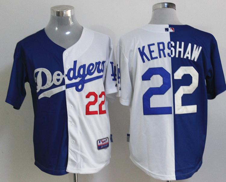 Cheap Los Angels Dodgers #22 Clayton Kershaw Blue White Split MLB Jerseys For Sale