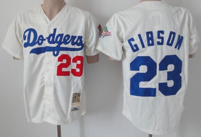 Cheap Los Angeles Dodgers 23 Gibson Cream Throwback MLB Baseball Jerseys For Sale