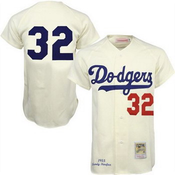 Cheap Dodgers 32 Sandy Koufax cream Baseball Jersey Mitchell and ness For Sale
