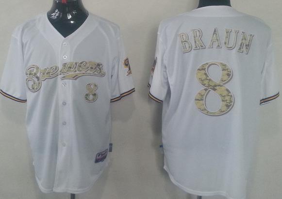 Cheap Milwaukee Brewers 8 Ryan Braun White Cool Base MLB Jersey Camo Number For Sale