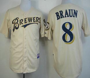 Cheap Milwaukee Brewers 8 Ryan Braun Cream MLB Jersey For Sale