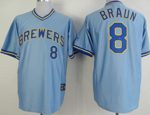Cheap Milwaukee Brewers 8# Ryan Braun Throwback Light Blue MLB Jerseys For Sale