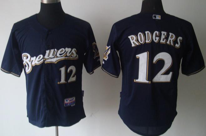 Cheap Milwaukee Brewers 12# Rodgers Dark Blue Cool Base MLB Jerseys For Sale