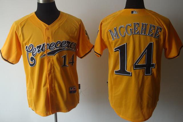 Cheap Milwaukee Brewers 14 Mcgehee Yellow Cool Base MLB Jerseys For Sale