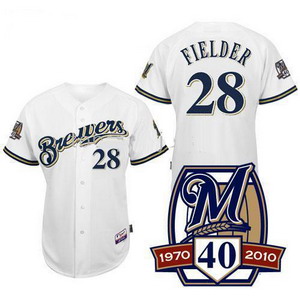 Cheap Milwaukee Brewers Jerseys 28 Prince Fielder White Baseball Jersey 40TH For Sale