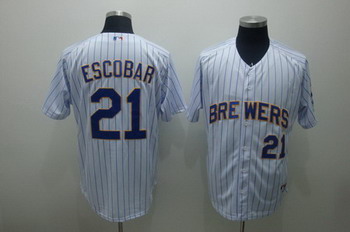 Cheap Milwaukee Brewers 21 ESCOBAR WHITE(black strip) Jersey For Sale