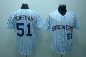 Cheap Milwaukee Brewers 51 Trevor Hoffman white blue strip Jerseys For Sale