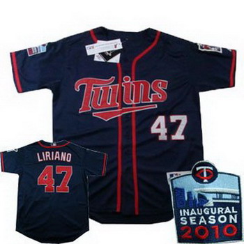 Cheap Minnesota Twins 47 Francisco Liriano Navy Blue Jersey (2010 Patch) For Sale