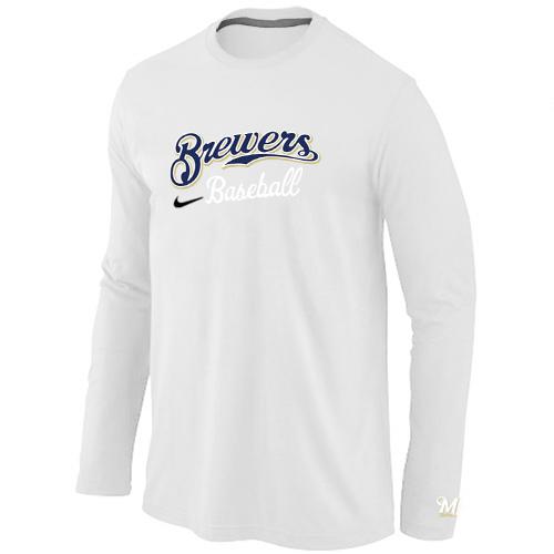 Cheap Nike Milwaukee Brewers Long Sleeve MLB T-Shirt White For Sale