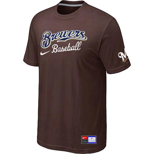 Cheap Milwaukee Brewers Brown Nike Short Sleeve Practice T-Shirt For Sale