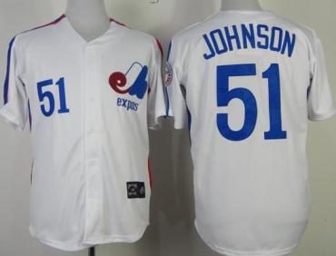 Cheap Montreal Expos 51 Randy Johnson White Throwback Mitchell and Ness MLB Jerseys For Sale