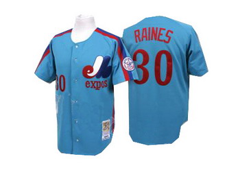 Cheap Mitchell and Ness Montreal Expos 30 Tim Raines Blue Jersey For Sale